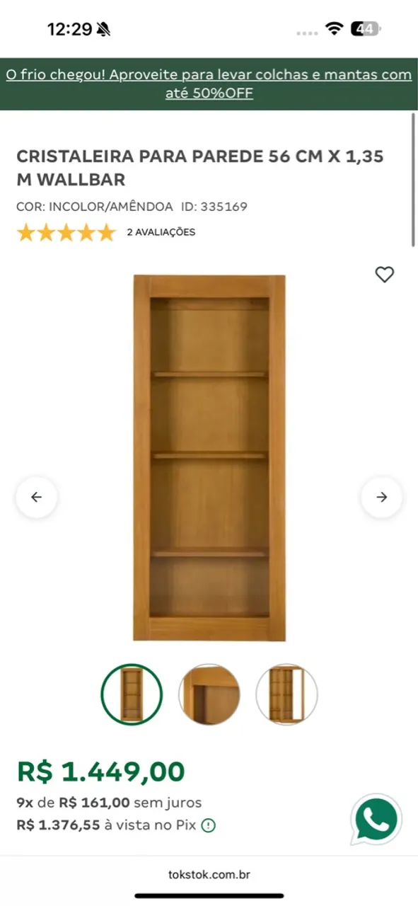 Cristaleira para Parede 56cm x 1,35m Wallbar