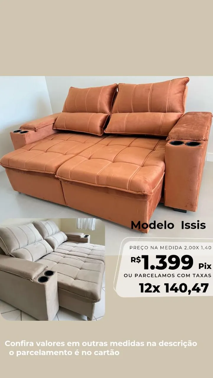 Sofá Modelo Issis 2 Lugares com Porta Copos