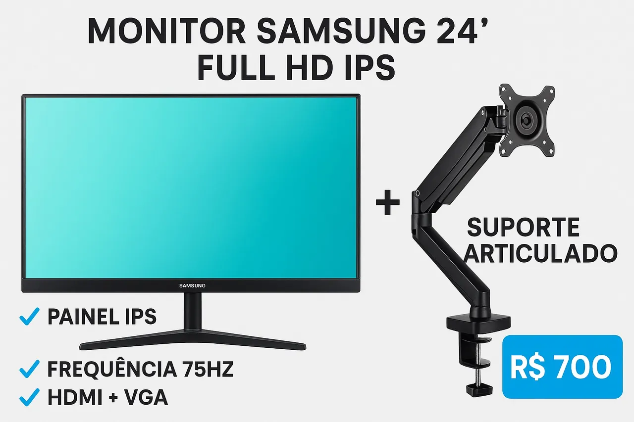 Monitor Samsung 24' Full HD IPS + Suporte Articulado