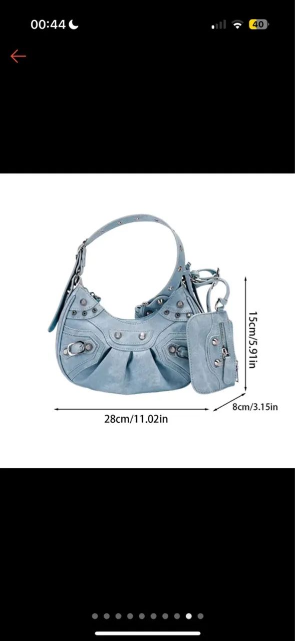 Bolsa de Ombro Azul com Detalhes em Metal - Foto 4