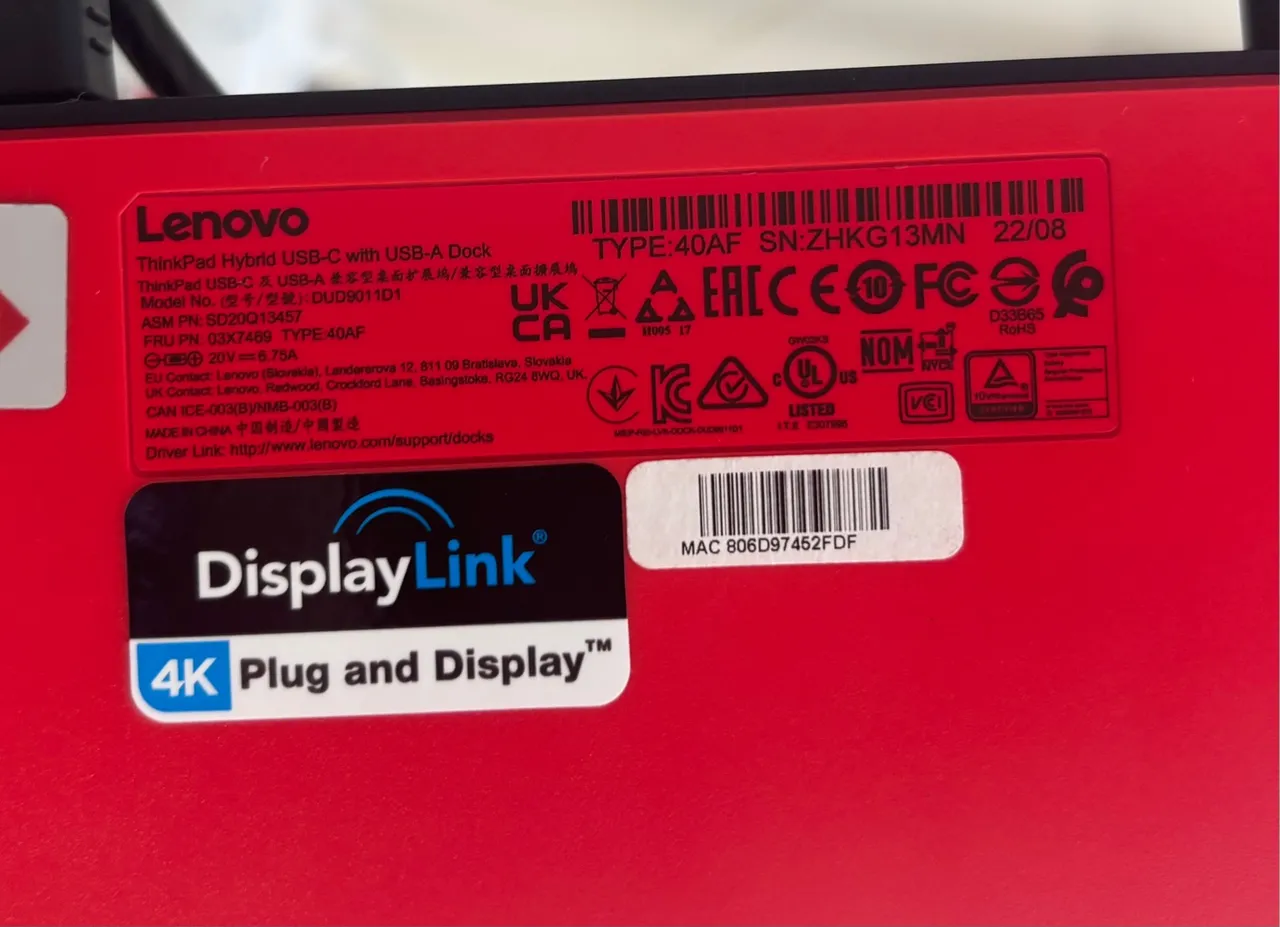 Dock Station Lenovo ThinkPad USB-C com USB-A