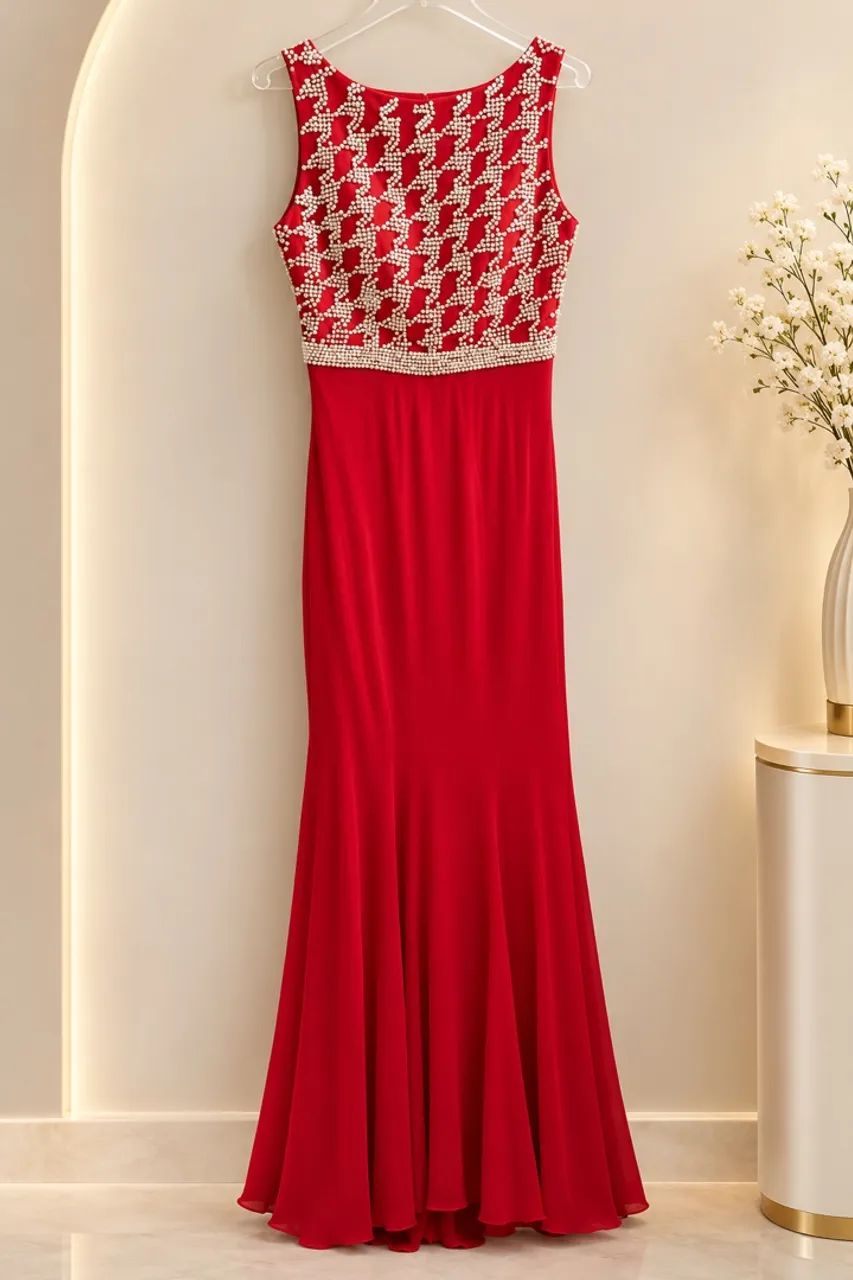 VESTIDO VERMELHO MALHA LUXO STRAS