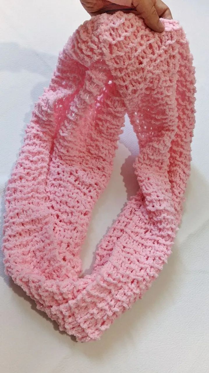 Cachecol Artesanal em Lã Rosa  - Foto 3