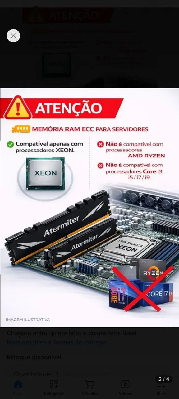R$ 650  32GB  ( 2 x 16GB 3200mhz ) para processadores Xeon  - Foto 3