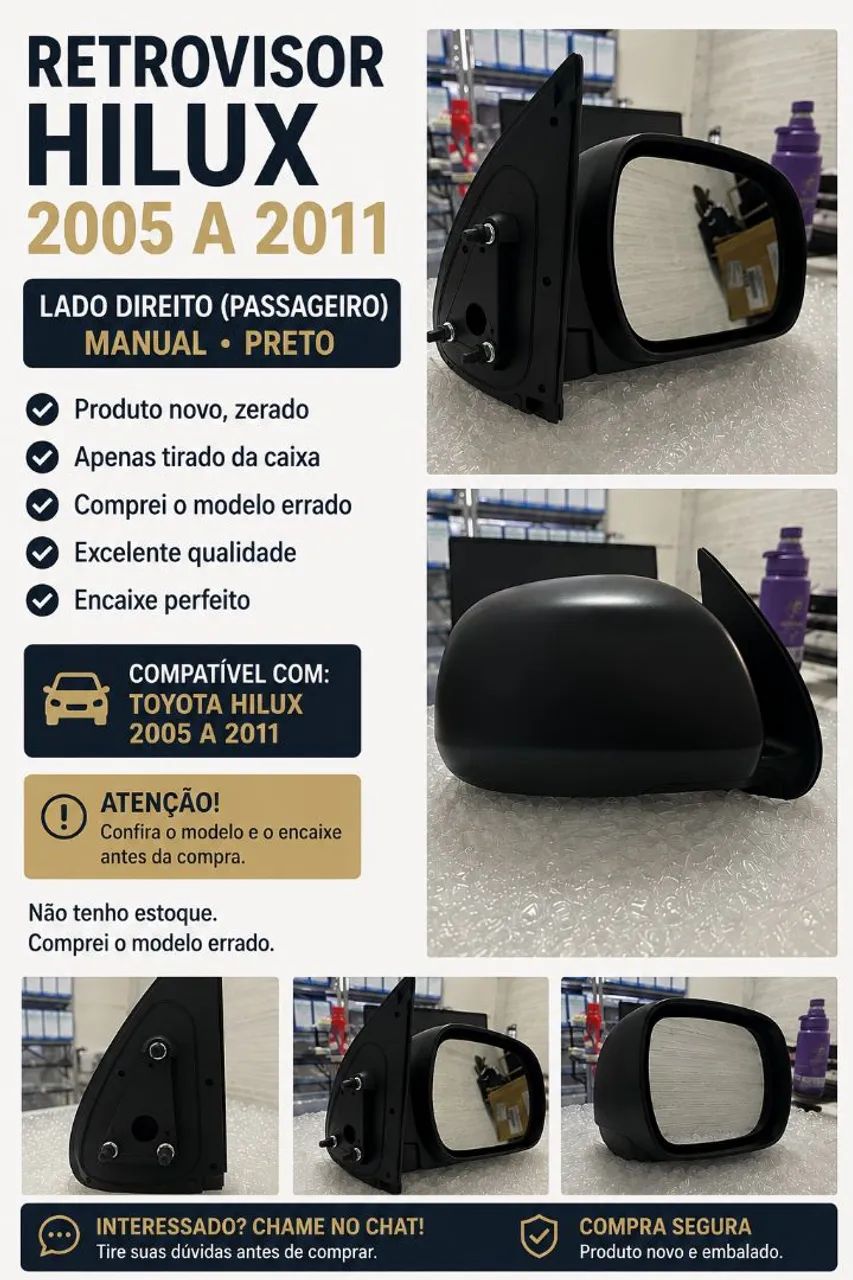 Retrovisor Direito Hillux 2005 a 2011 - Peças para carros, vans e