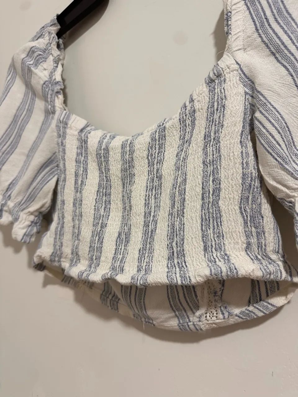 Cropped camponesa - azul com branco - Foto 3