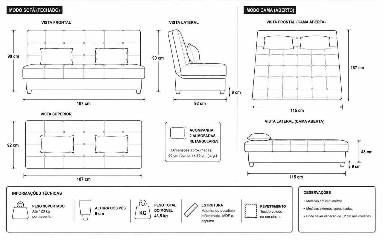 Sofá-cama marrom  - Foto 5