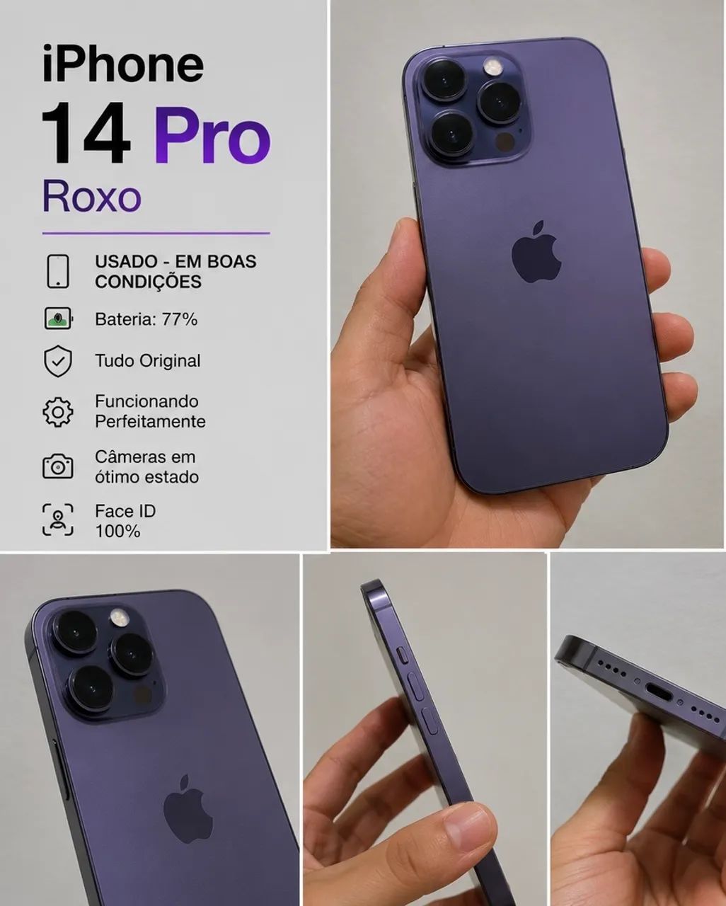 【チア】iPhone 14 Pro 256GB Deep Purple Pra vender hoje - iPhone 14 Pro Roxo (Deep Purple) - Todo Original