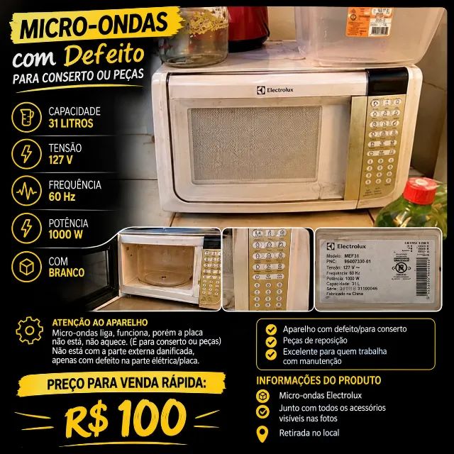 Micro-ondas Electrolux 31 Litros - Para conserto