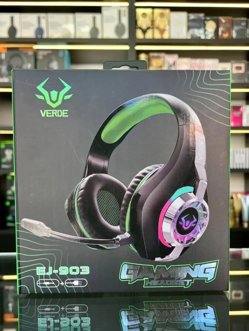 Headset Gamer Verde Ej-903 Microfone P2+ Led Rgb USB (Novo)