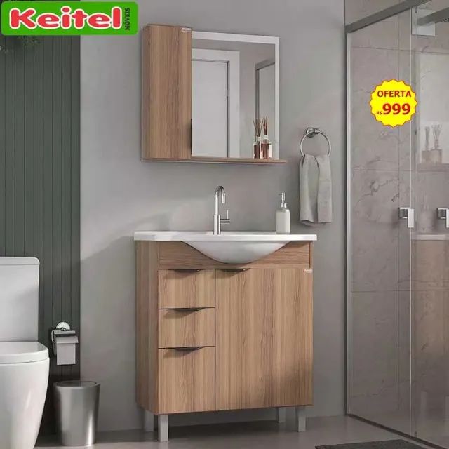 Conjunto Banheiro Crystal 75 cm Nogal 