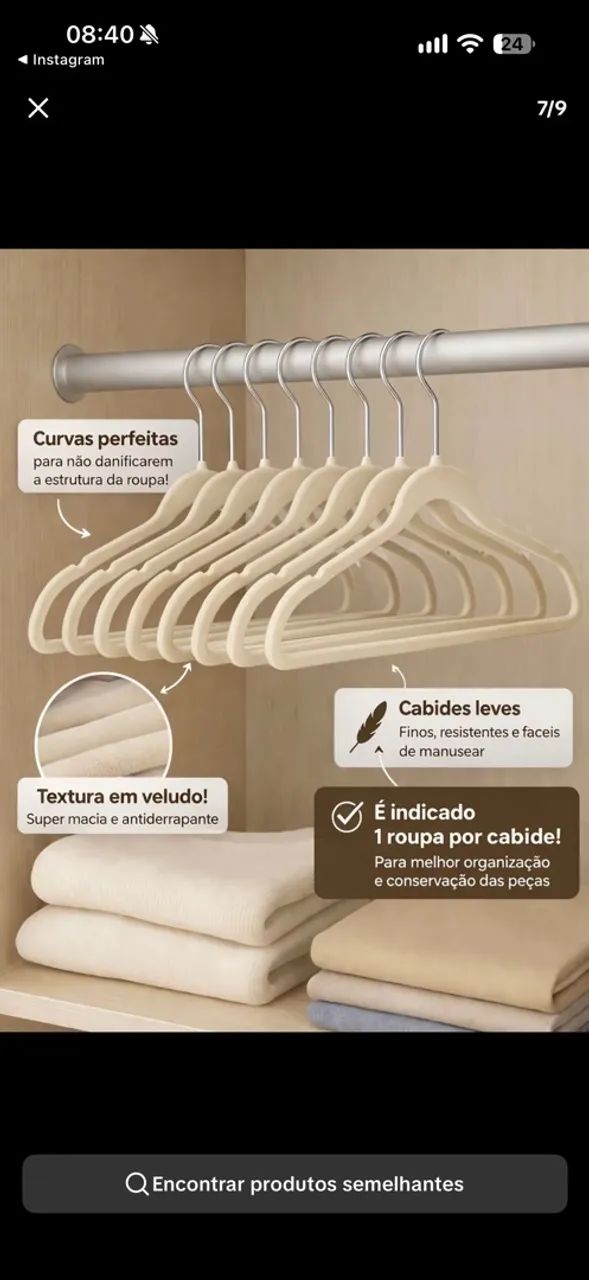 Kit 20 cabides veludo rister para roupas