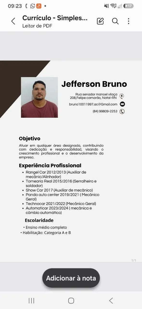 Mecânico disponível 
