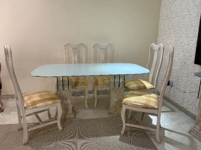 Conjunto Mesa de Jantar, Aparador e Mesa de Canto - Mármore com vidro - Foto 2
