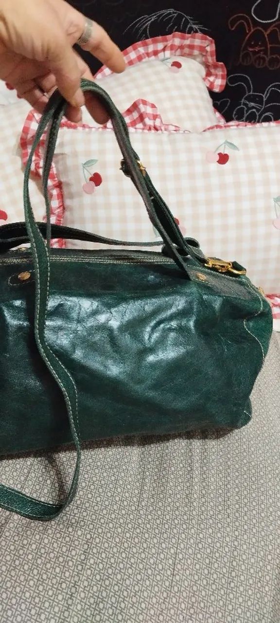 Bolsa verde de mão de couro na cor verde  - Foto 3