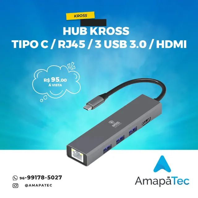 Hub Usb Kross 5 Em 1 Tipo C