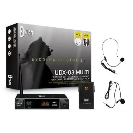 Microfone Sem Fio Dylan Udx03 Headset Lapela Uhf Cor Preto - Foto 2