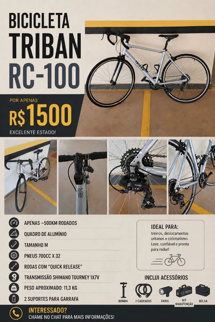 Vendo bicicleta Triban RC 100 com acessórios 