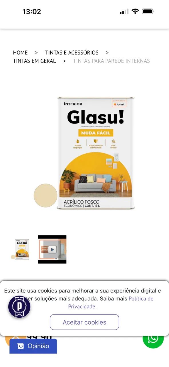 Tinta acrílica na cor Marfim fosco da marca Glasurit balde com 18 L - Foto 2