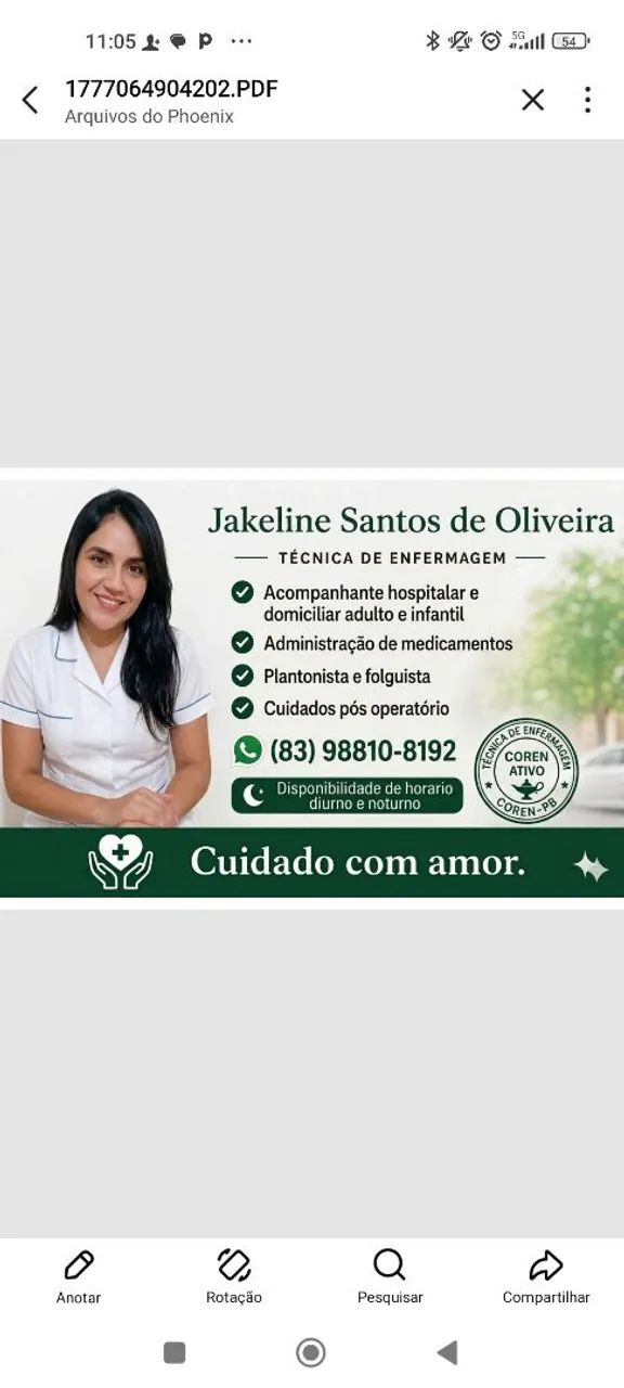 Acompanhante hospitalar e Cuidadora 
