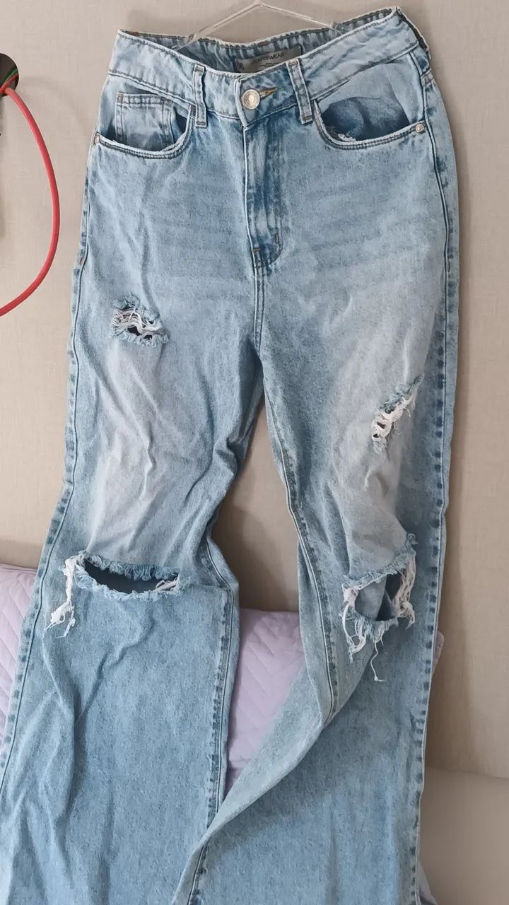 Calça feminina rasgada jeans tamanho 36