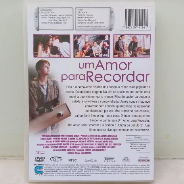 DVD Original Filme - Um Amor Para Recordar - Conservado - Foto 3