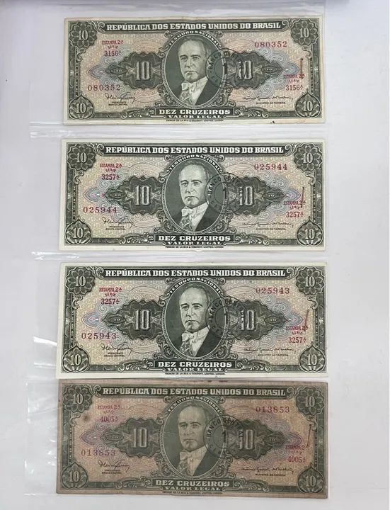 Kit 4 Cédulas Antigas 10 cruzeiros