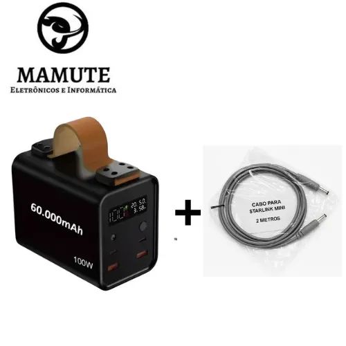 Power Bank 60.000mah 100w + Cabo Para Starlink Mini Premium Preto 