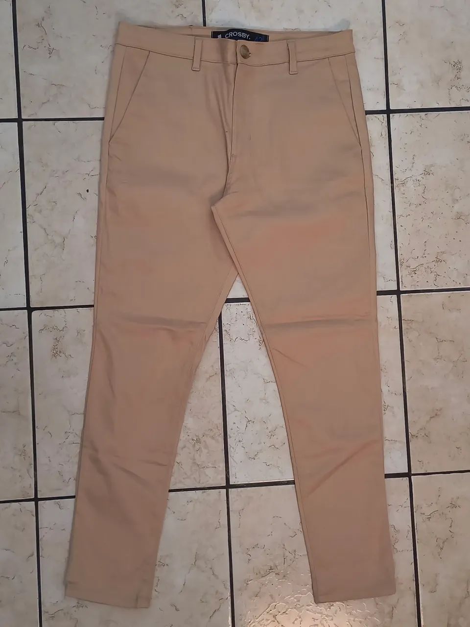 Calça masculina social slim Bege Crosby
