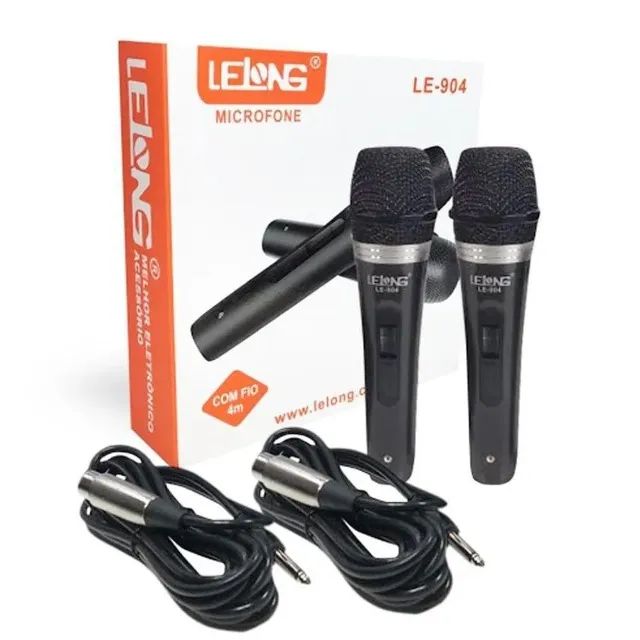 Microfone Profissional + Cabo 4m Lelong Le-904 Kit 2 Unidades