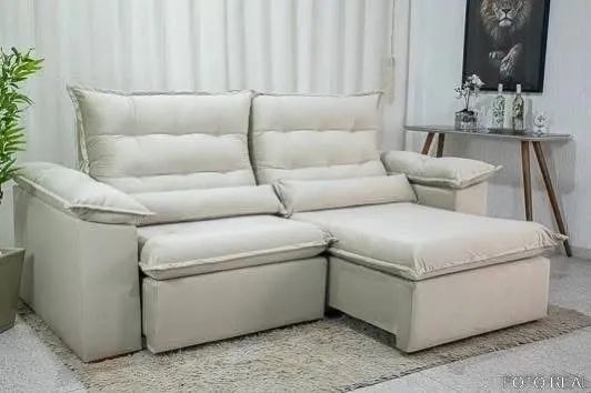 Sofá Retrátil e Reclinável Emanuelly 230 Bege - Foto 5