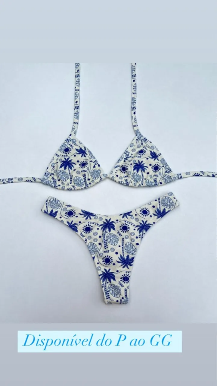 Biquíni Azul com Estampa Tropical - Disponível do P ao GG