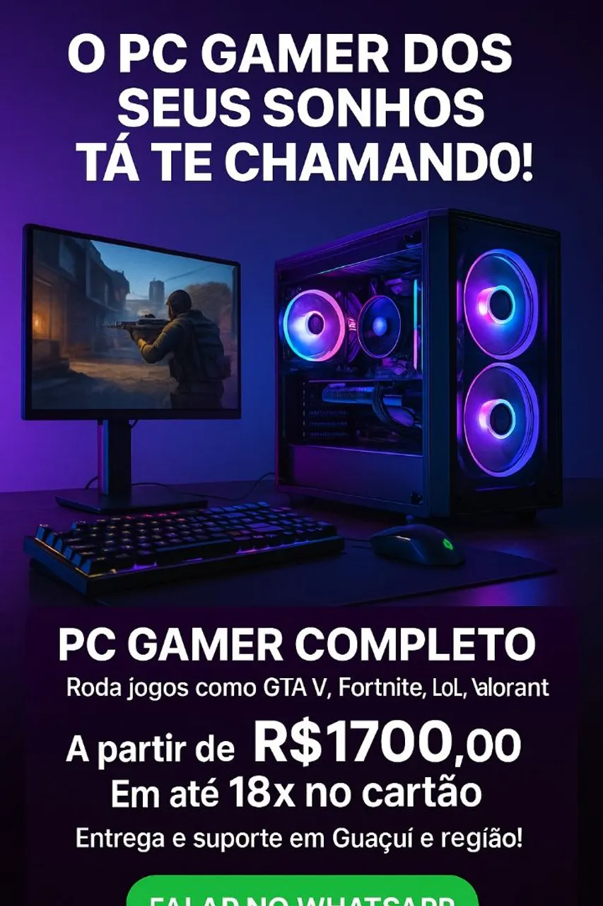 PC Gamer Completo - R$1700 em até 18x!