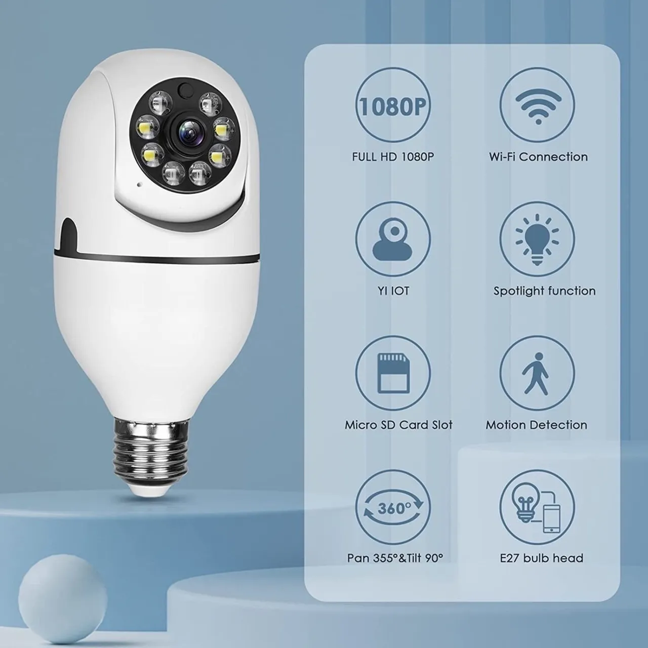Câmera Lâmpada Full HD 1080P com Wi-Fi e Visão 360º