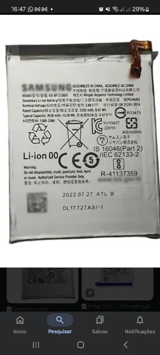 Bateria Original Samsung Zflip 4 nova