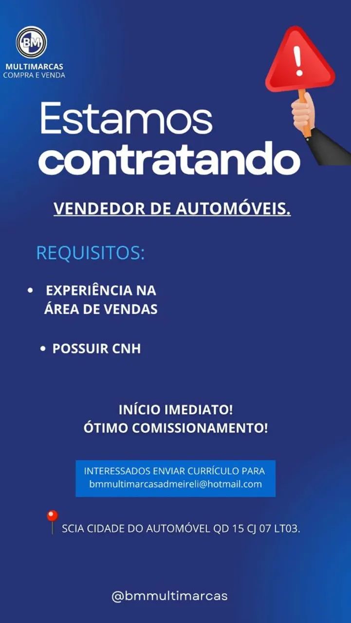 BMMULTIMARCAS Contrata Vendedor De Veículos Semi Novos
