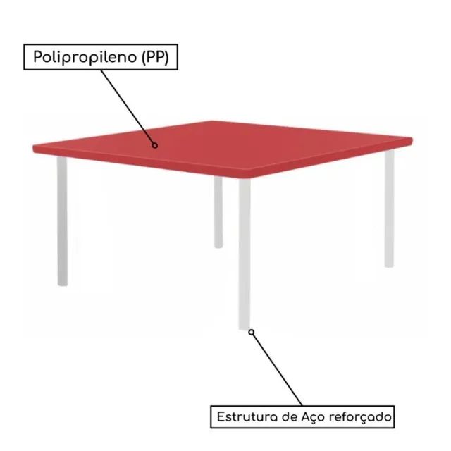 Conjunto Quadrado c/ 4 Cadeiras Vermelho Infantil Tampo Plástico 2 a 6 Anos Modelo 44001 - Foto 2