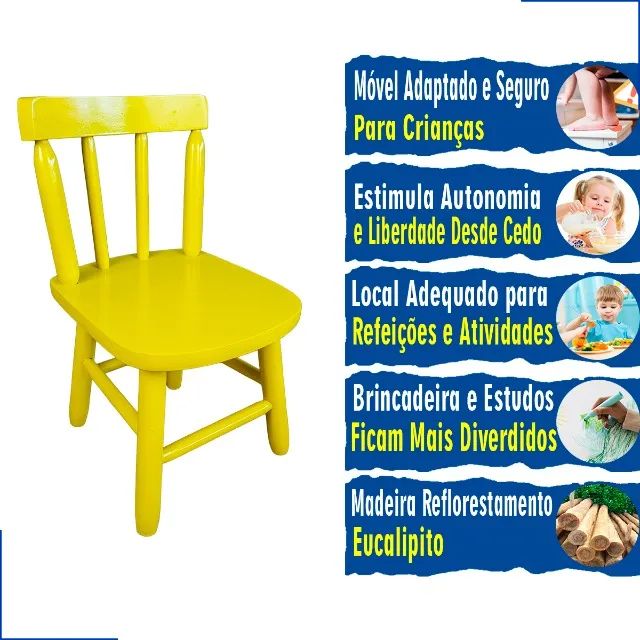 Cadeira Infantil Colorida De Madeira Eucalipto Resistente 2u - Foto 5