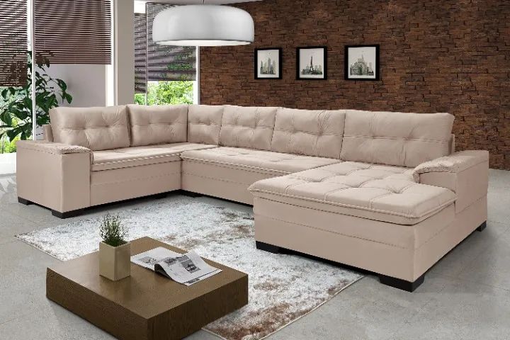 Sofá de canto em formato U, com Pillowtop nos braços e nos assento