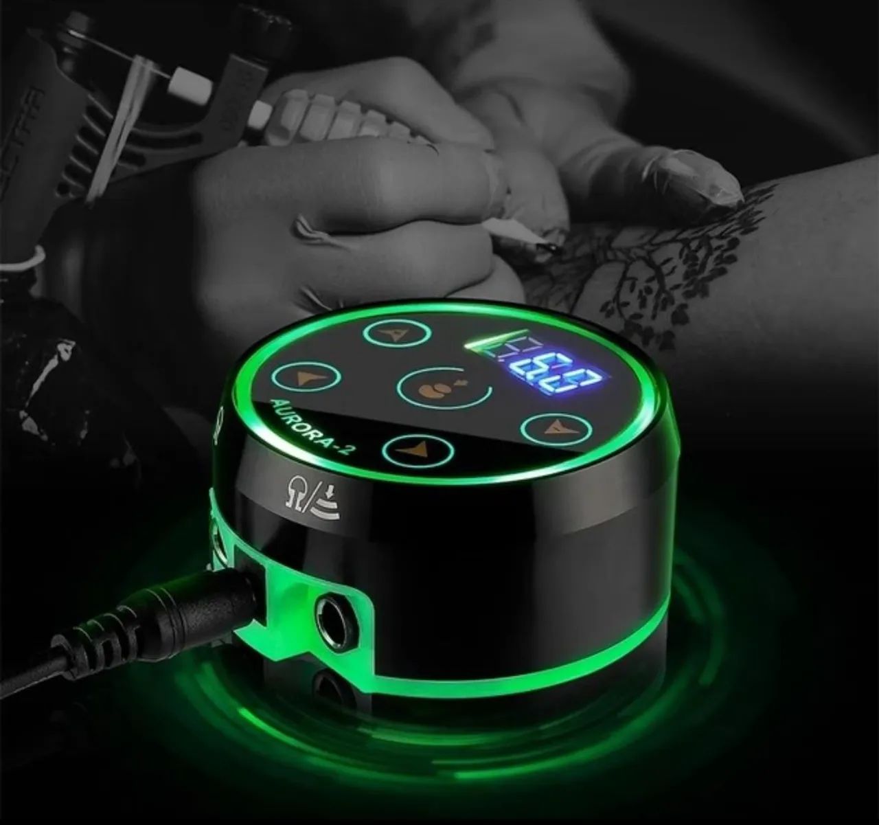 Fonte De Tatuagem Aurora 2 Profissional  + Máquina Rotativa Electra Pop