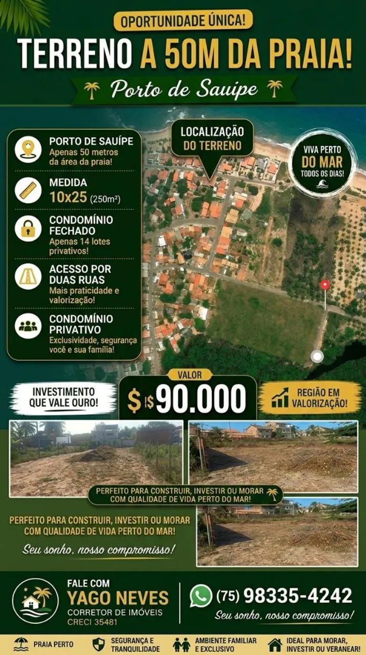 TERRENO A 50M DA PRAIA EM PORTO DE SAUÍPE!
