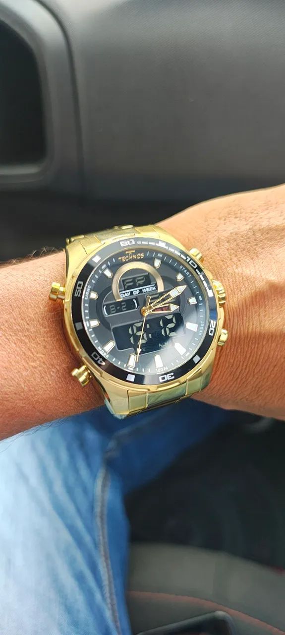 Relógio Technos 2em1 dourado.