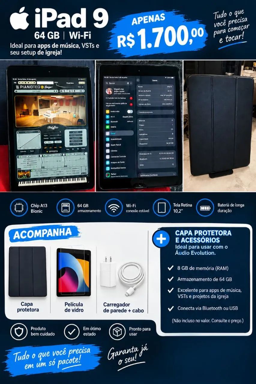 iPad usando para tocar teclado