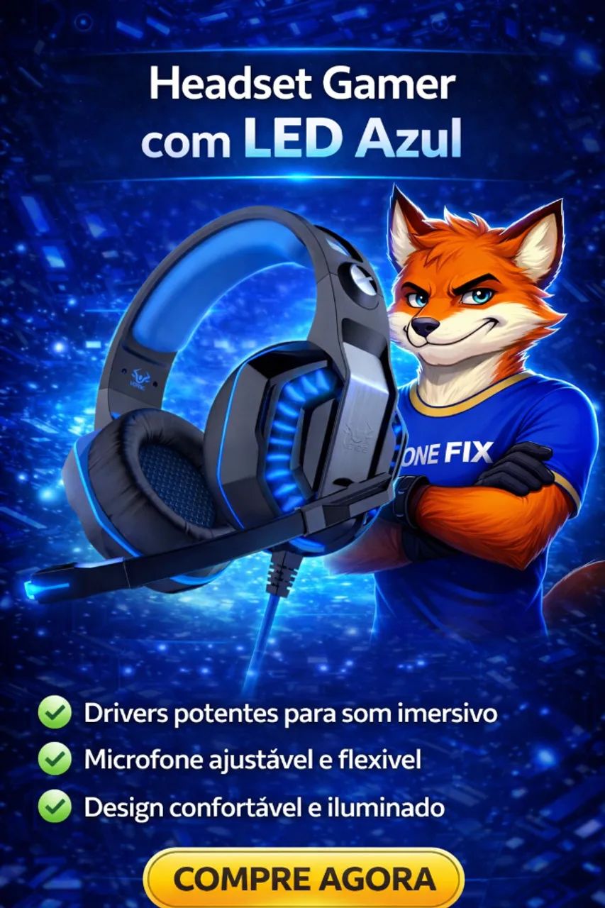 ? Headset Gamer com LED Azul - One Fix ?