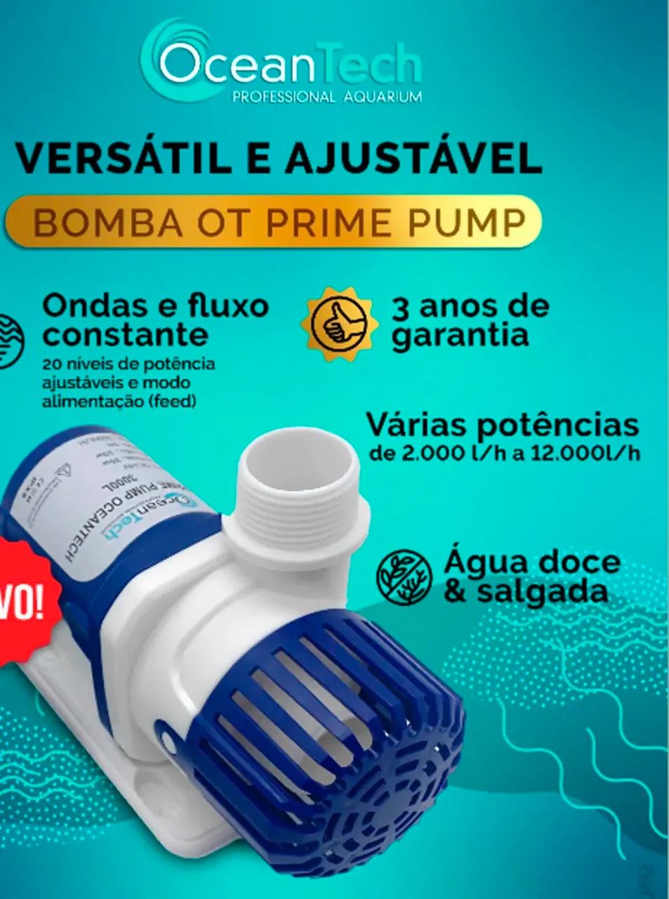 Bomba Interna Submersa Ocean Tech Ot Prime 2000L/H 20W Wave - Foto 3