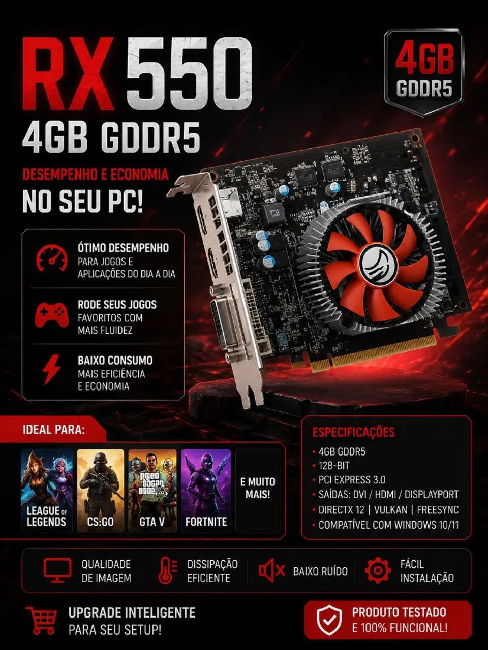 Placa de vídeo RX 550 4GB
