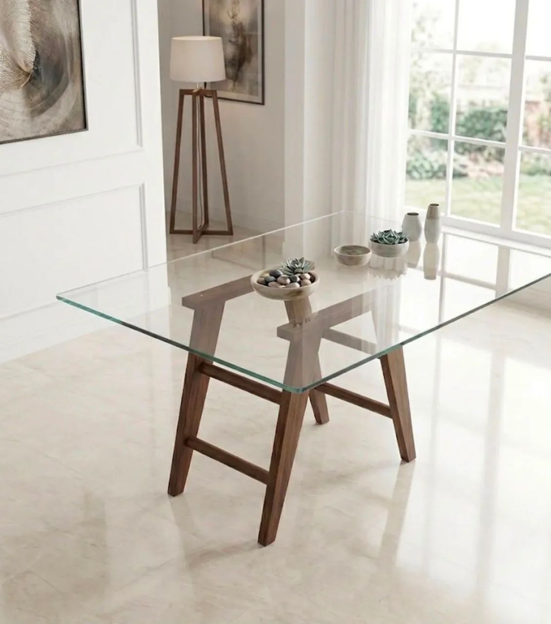 Mesa de jantar de vidro - Retangular 6 cadeiras 
