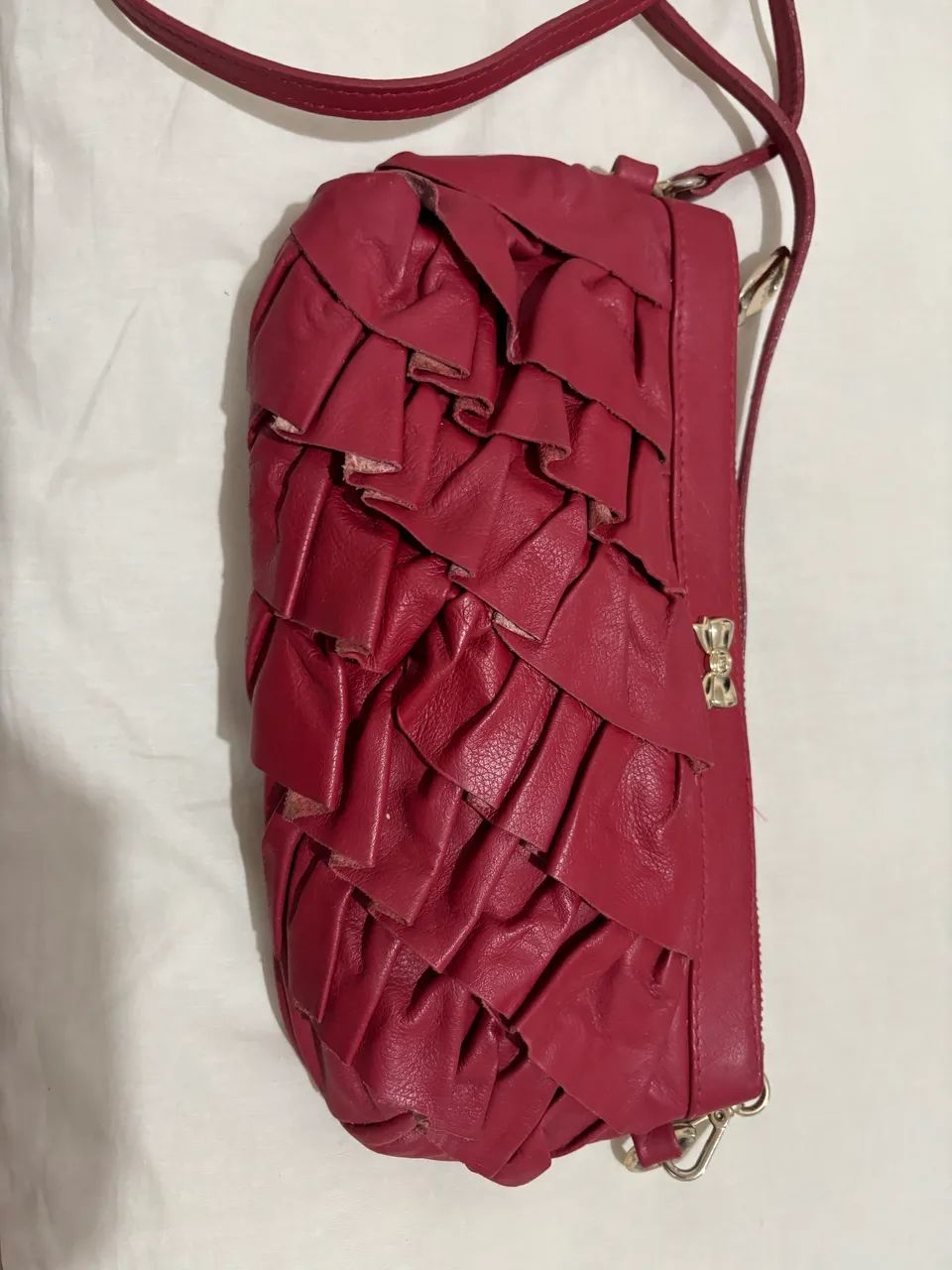 Bolsa pequena em couro legítimo transversal Portifolio - vermelha  - Foto 3