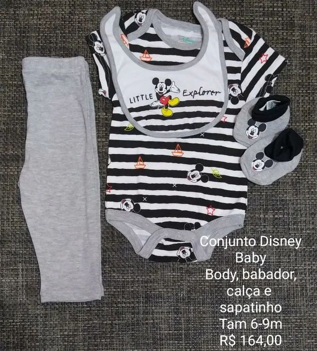 Conjunto Body+calça+babador+sapatinho- Marca Disney Baby - tamanho 6-9 meses