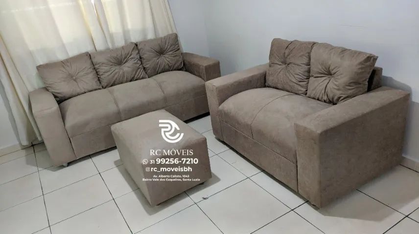 Sofá 2 e 3 assentos com Puff Suede D33 Confortável Direto da Fábrica - Foto 5